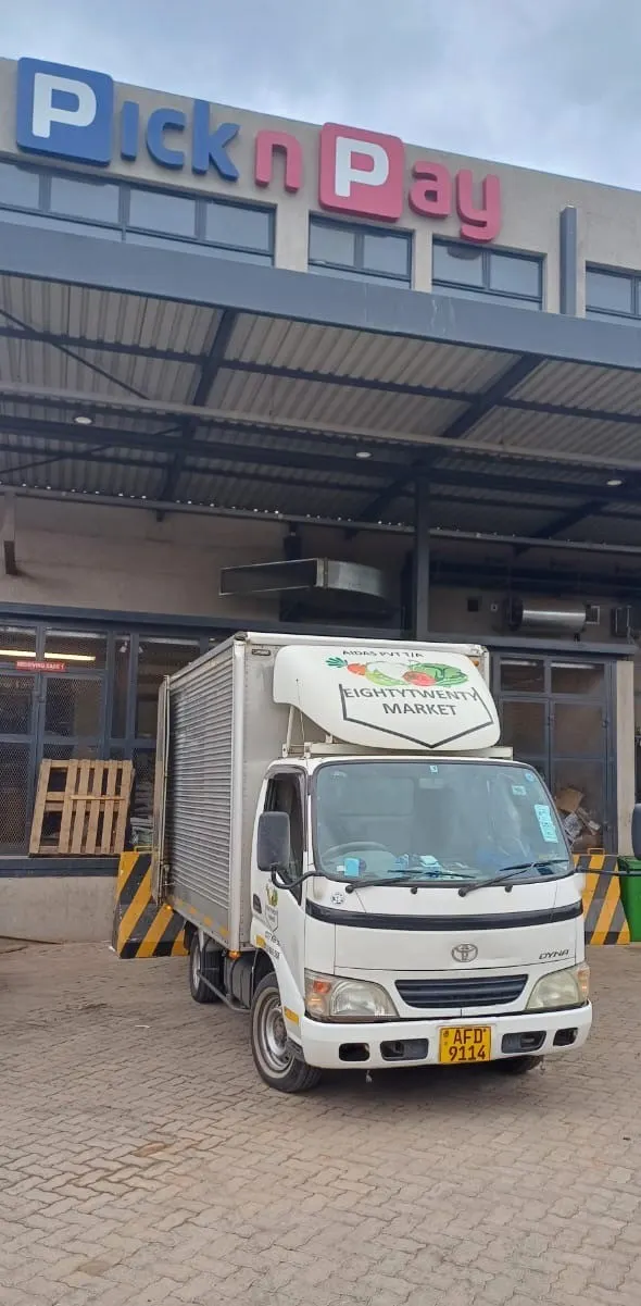 8020 Market delivery truck outside a Pick n Pay store