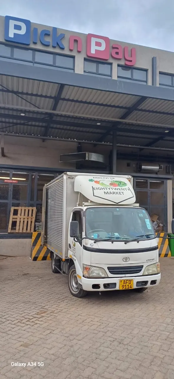 8020 Market delivery truck outside a Pick n Pay store